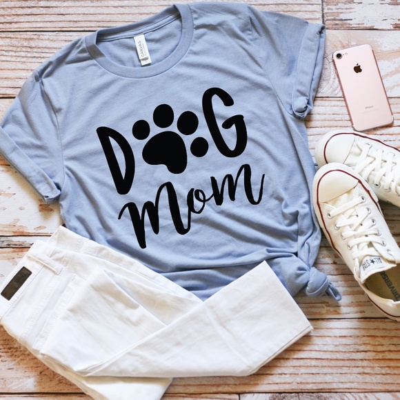 ABBY & GRACE Tops - Dog Mom Funny Tshirt in Heather Blue -Small to 2xL